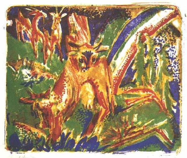 Ernst Ludwig Kirchner Cattles under a rainbow